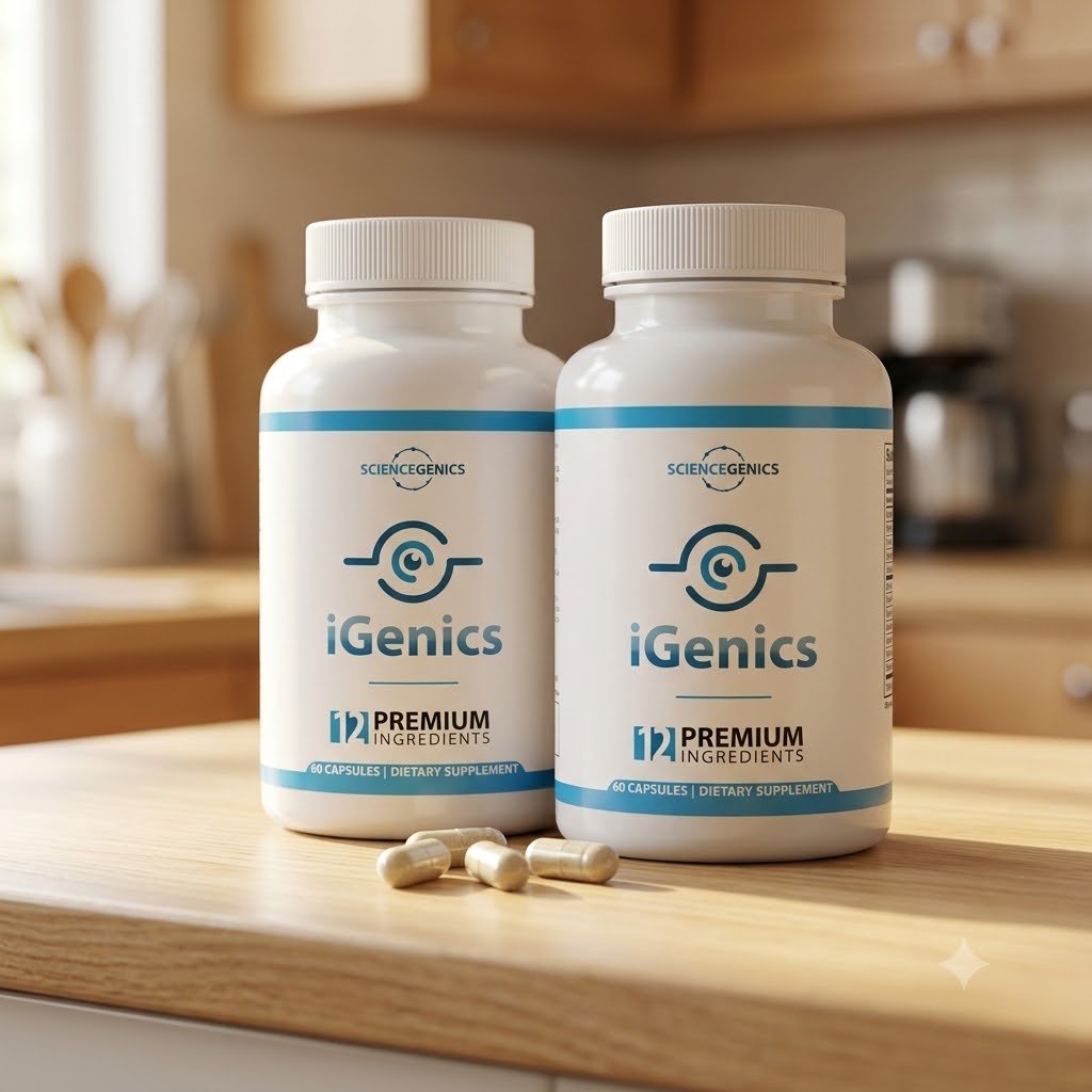 iGenics bottles on a kitchen counter